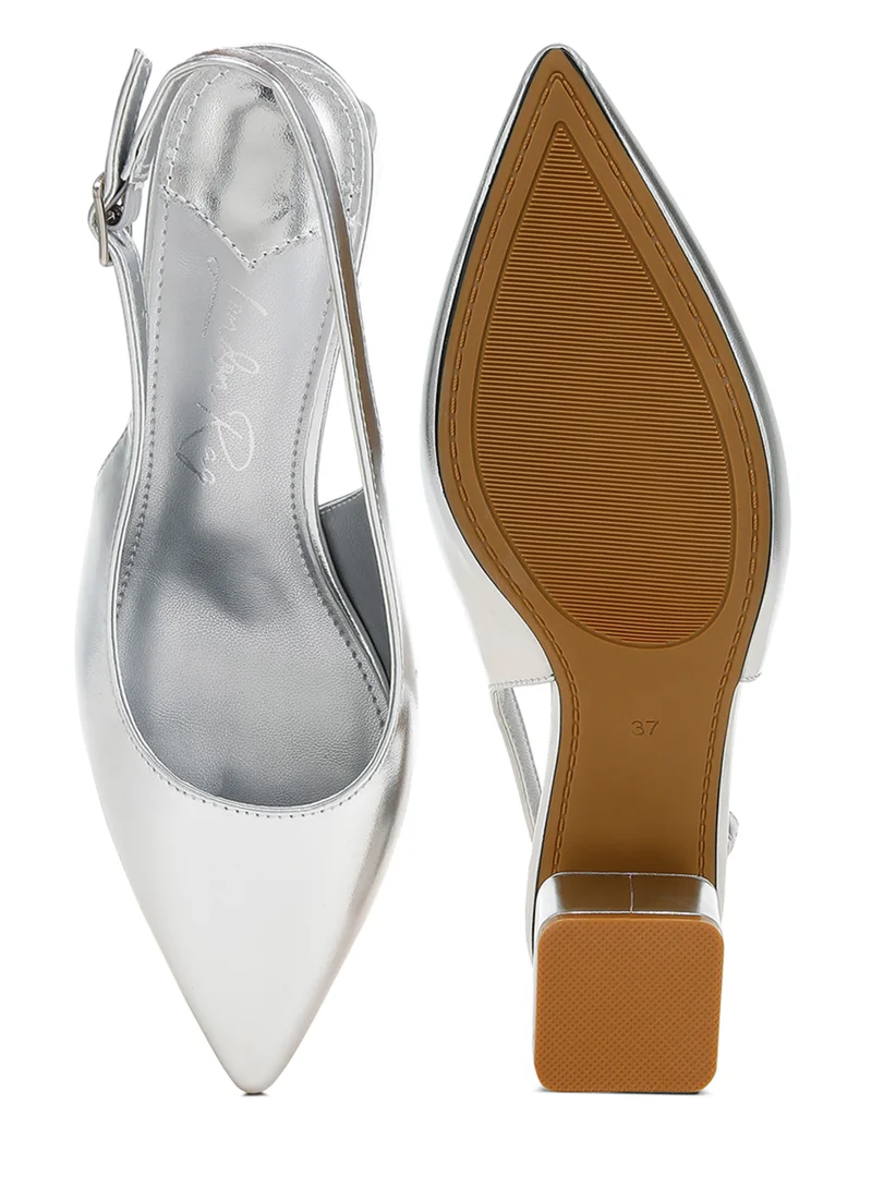 London Rag Metallic Faux Leather Slingback Sandals in Silver
