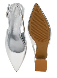 London Rag Metallic Faux Leather Slingback Sandals in Silver  - Image 4