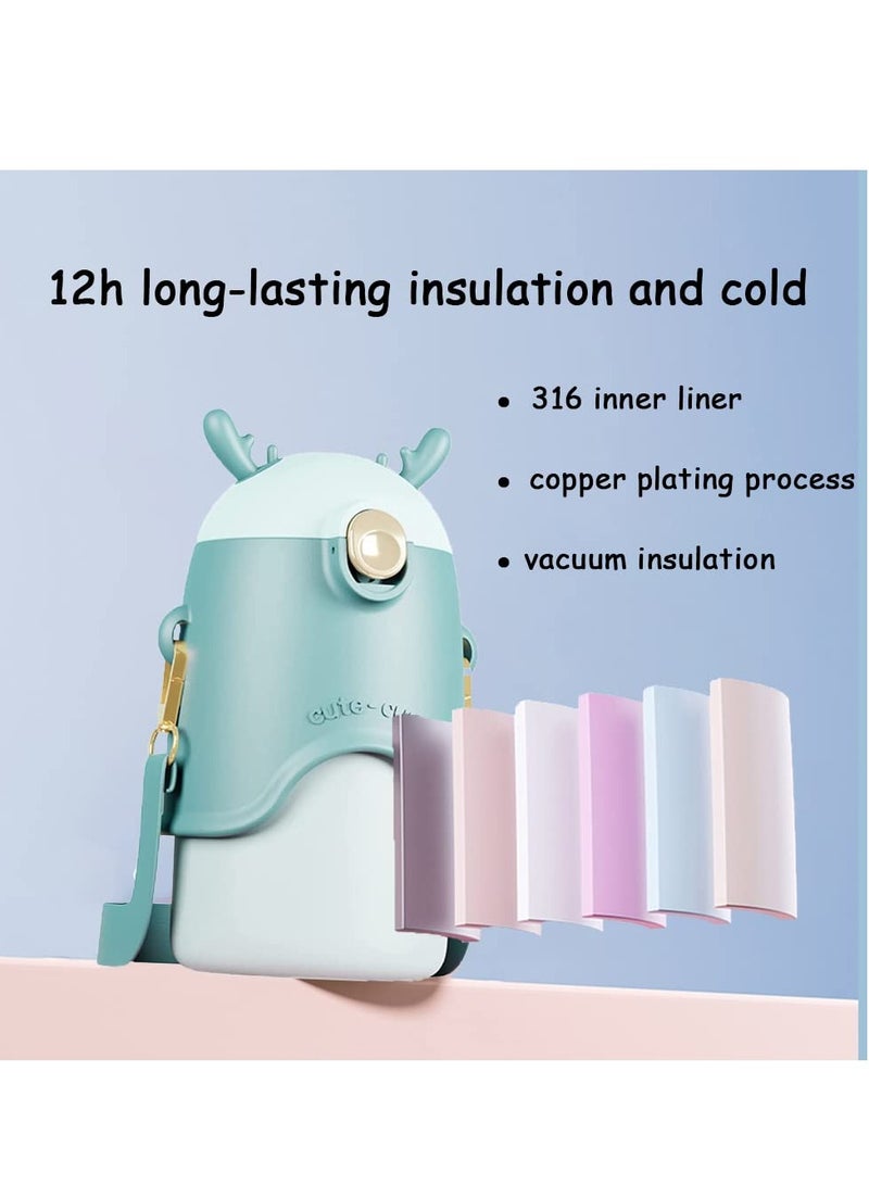 Cute Insulated Kids Water Bottle, 12oz Stainless Steel with Straw & Strap, Leak-Proof & Scald-Proof for Boys & Girls - Image 2