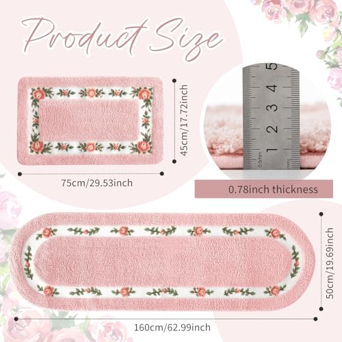 Drydiet 2 Pcs Rose Flowers Bathroom Rugs Set Coquette Room Decor Floral Rugs for Bathroom Bedroom Living RoomNon Skid Absorbent Romantic Rose Flower Area Rugs 2 ShapesPinkLarge - Image 3