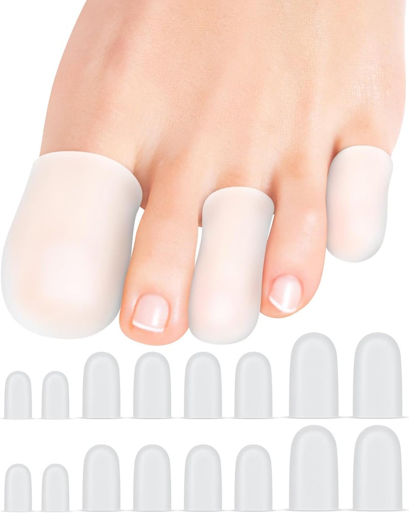 16-Pack Silicone Toe Protectors and Caps, Gel Toe Covers Bandage Sleeves for Women & Men Pain Relief, Cushion Pads for Corns, Calluses, Blisters, Toenails Loss(Clear, Mixed Sizes, 4L+8M+4S) - Image 1