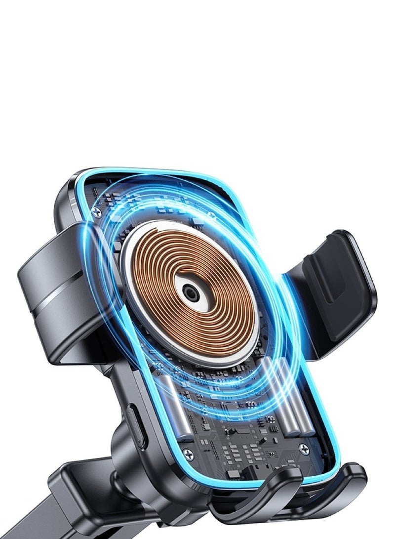 أوسامس حامل هاتف سيارة للشحن اللاسلكي مع قاعدة شفط - شاحن لاسلكي سريع بقدرة 15 وات، وصلة ثلاثية المحاور، محاذاة دقيقة، شاحن لاسلكي للسيارة، وصلة Car Link It Wireless CarPlay، شاحن لاسلكي لحامل السيارة - Image 3