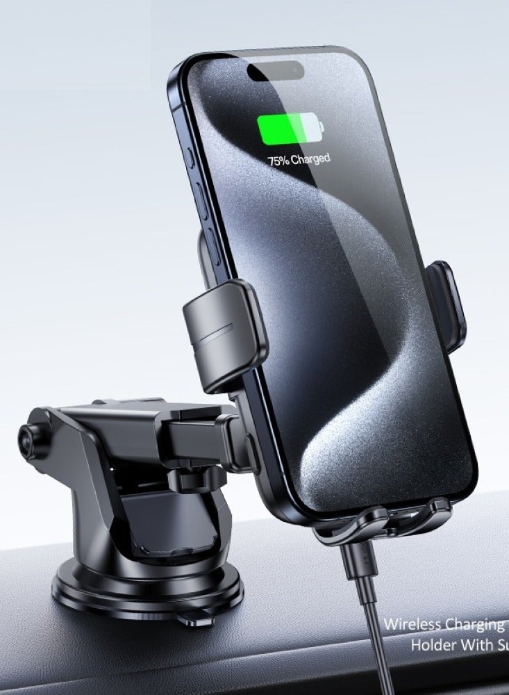 أوسامس حامل هاتف سيارة للشحن اللاسلكي مع قاعدة شفط - شاحن لاسلكي سريع بقدرة 15 وات، وصلة ثلاثية المحاور، محاذاة دقيقة، شاحن لاسلكي للسيارة، وصلة Car Link It Wireless CarPlay، شاحن لاسلكي لحامل السيارة - Image 5