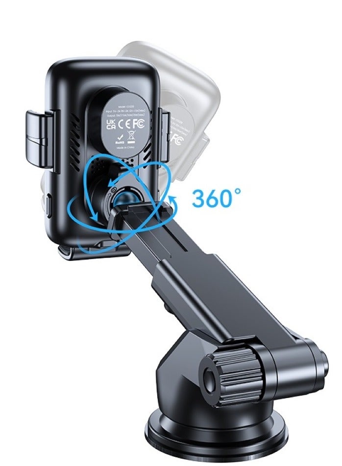 أوسامس حامل هاتف سيارة للشحن اللاسلكي مع قاعدة شفط - شاحن لاسلكي سريع بقدرة 15 وات، وصلة ثلاثية المحاور، محاذاة دقيقة، شاحن لاسلكي للسيارة، وصلة Car Link It Wireless CarPlay، شاحن لاسلكي لحامل السيارة - Image 2