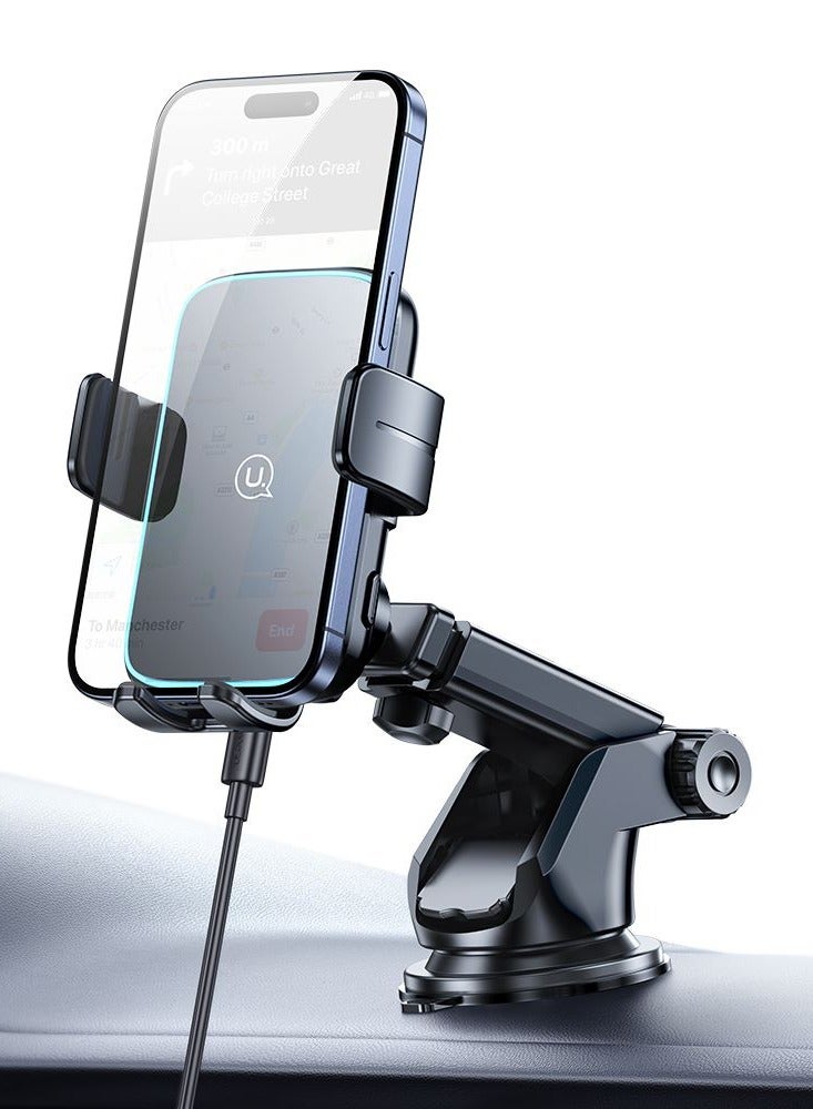 أوسامس حامل هاتف سيارة للشحن اللاسلكي مع قاعدة شفط - شاحن لاسلكي سريع بقدرة 15 وات، وصلة ثلاثية المحاور، محاذاة دقيقة، شاحن لاسلكي للسيارة، وصلة Car Link It Wireless CarPlay، شاحن لاسلكي لحامل السيارة - Image 1