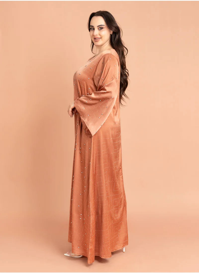 IKKXA Crystal Patterns Luxury Jalabiya IK6002 Brown
