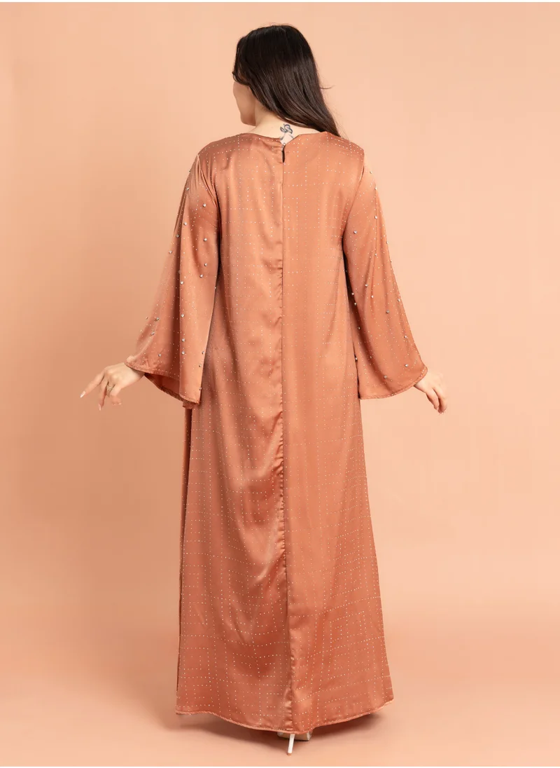 IKKXA Crystal Patterns Luxury Jalabiya IK6002 Brown