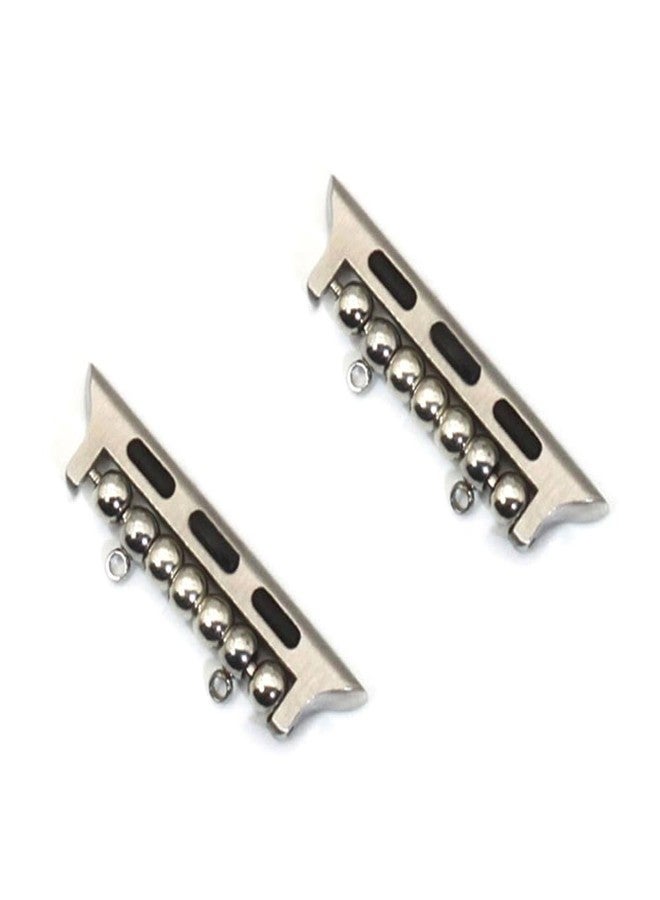 JuxLux 2 Pack Beaded Bracelets Watch Strap Connector Stainless Steel Watch Band Connectors Adapter for Apple iWatch Band 38mm 40mm 41mm 42mm Handmade Beads Elastic Stretch Women Bands Straps - Image 1