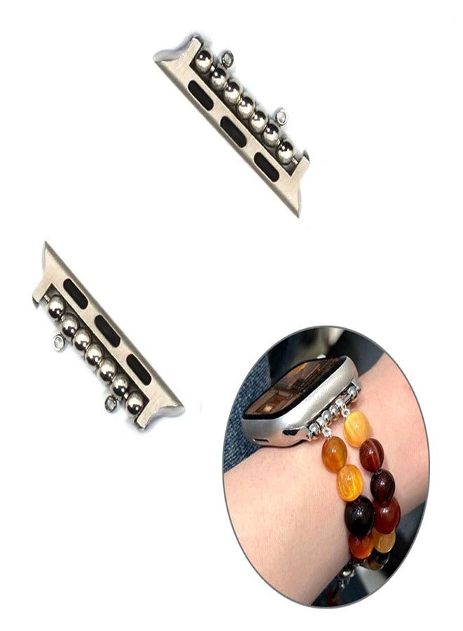 JuxLux 2 Pack Beaded Bracelets Watch Strap Connector Stainless Steel Watch Band Connectors Adapter for Apple iWatch Band 38mm 40mm 41mm 42mm Handmade Beads Elastic Stretch Women Bands Straps - Image 2