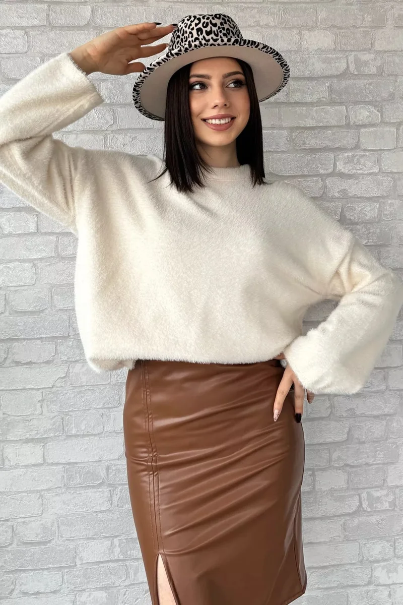 جولسلي Gulseli Crew Neck Women's Bearded Knitwear Sweater