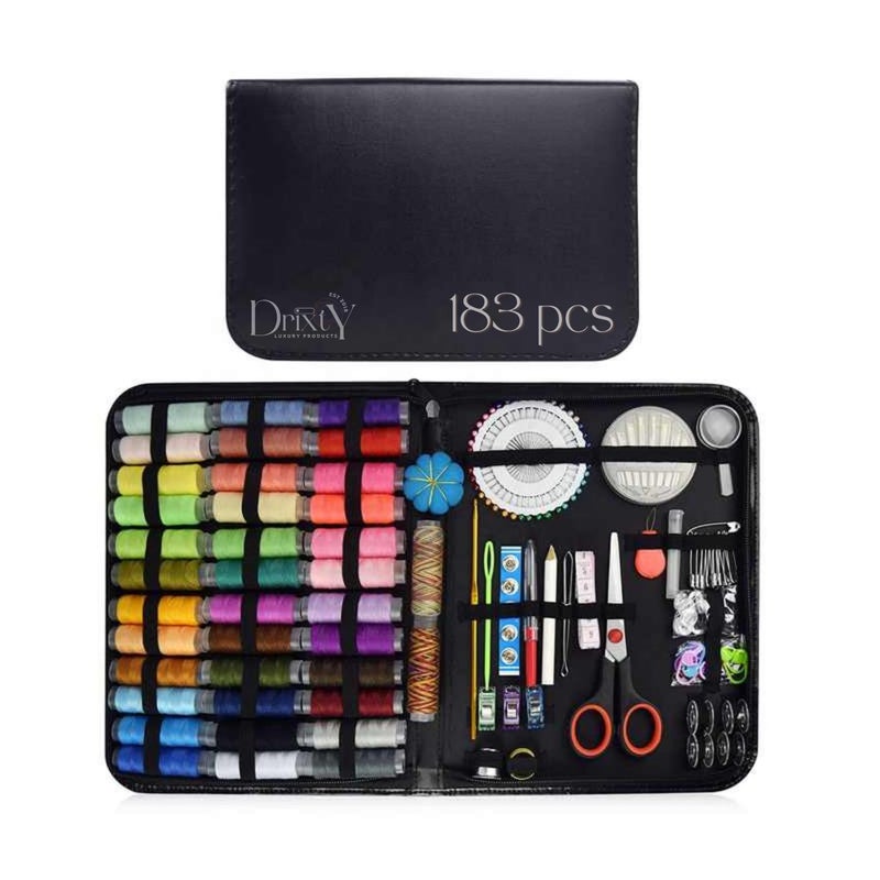 DRIXTY DRIXTY Sewing Kit Bundle 183Piece Handy Set with 38 XL Threads AllinOne Portable Design Featuring Scissors Needles Tape Measure Carrying Case and Essential Accessories Black 