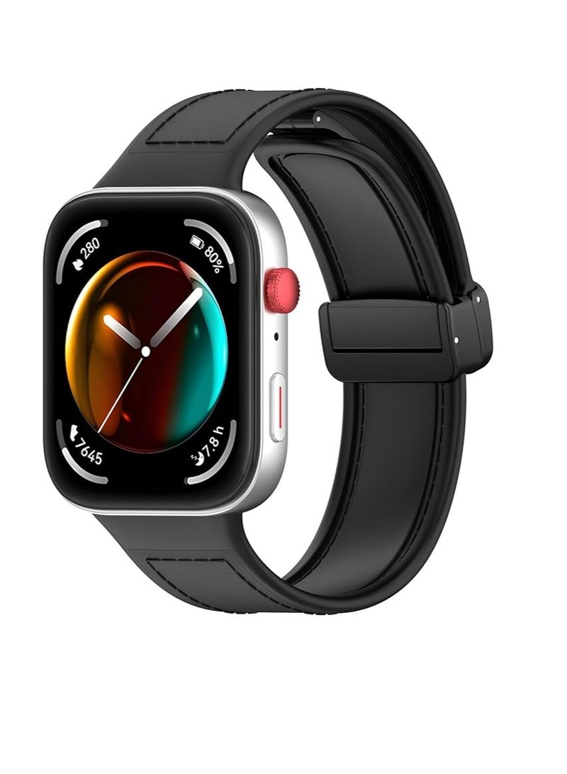 Compatible with Huawei Watch Fit 3 Strap for Women Men, Soft Flexible Leather Silicone Hybrid Sport Wristband Magnetic Buckle Bracelet Replacement Strap for Huawei Watch Fit3 - Image 1
