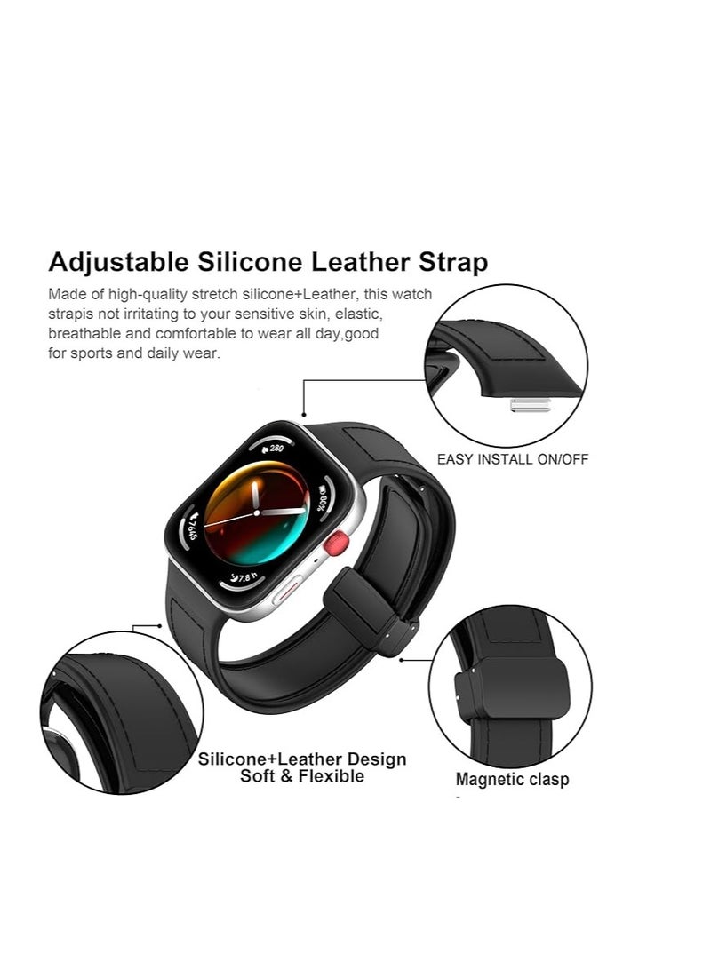Compatible with Huawei Watch Fit 3 Strap for Women Men, Soft Flexible Leather Silicone Hybrid Sport Wristband Magnetic Buckle Bracelet Replacement Strap for Huawei Watch Fit3 - Image 4