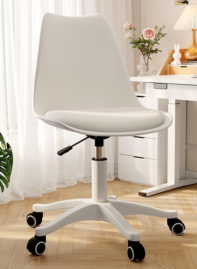 EqiEch Acrylic Chair，Ergonomics Modern Office Desk, Armless Study Chair, Computer Swivel Desk Chair With Waterproof Pu Leather, Pp Seat Cushion With Silent Wheel, Adjustable Height (White) - Image 1