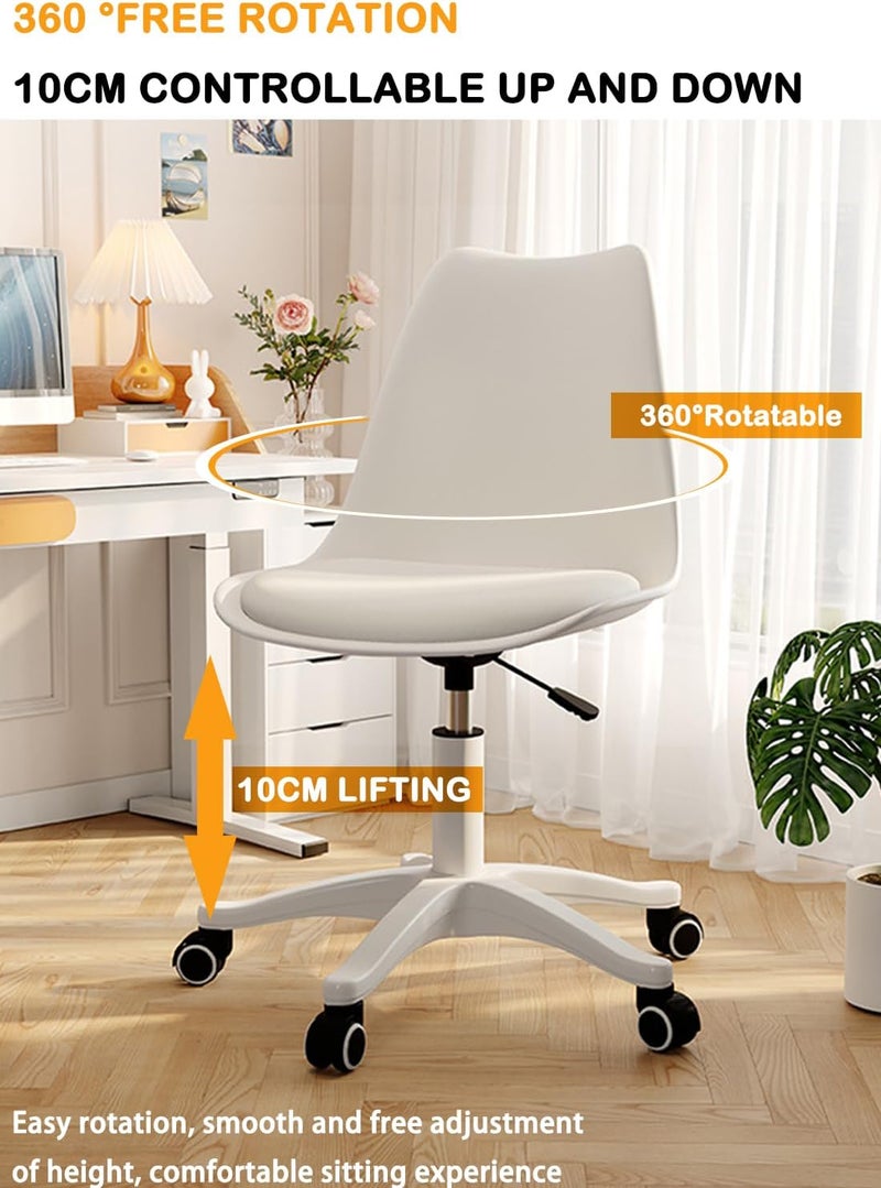 EqiEch Acrylic Chair，Ergonomics Modern Office Desk, Armless Study Chair, Computer Swivel Desk Chair With Waterproof Pu Leather, Pp Seat Cushion With Silent Wheel, Adjustable Height (White) - Image 2