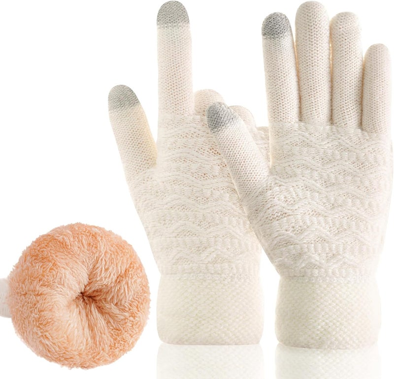FENELY Women's Winter Warm Touch Screen Gloves Womens Thermal Cable Knit Wool Fleece Lined Glove for Cold Weather - Image 1