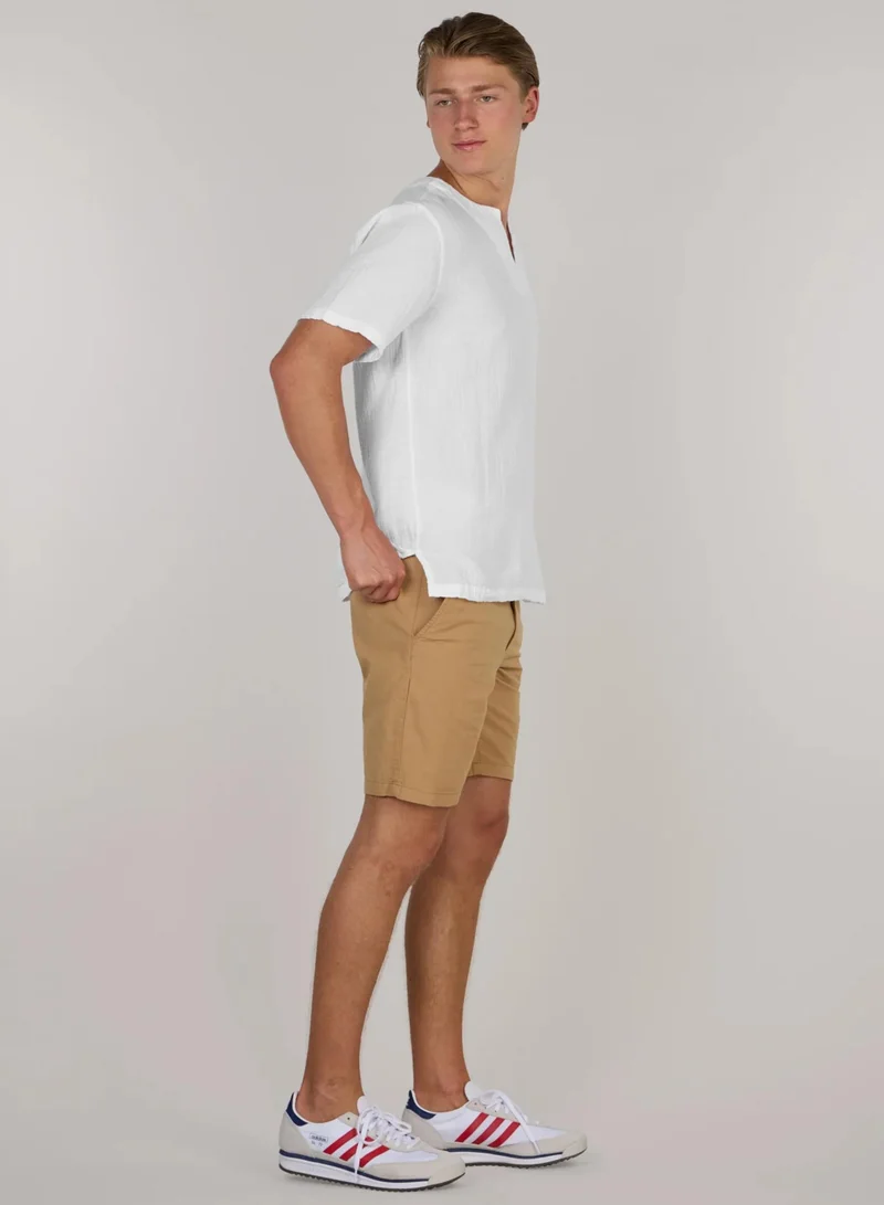 Just Nature White Split Neck Cotton Resort T-Shirt for Men | Best Price UAE