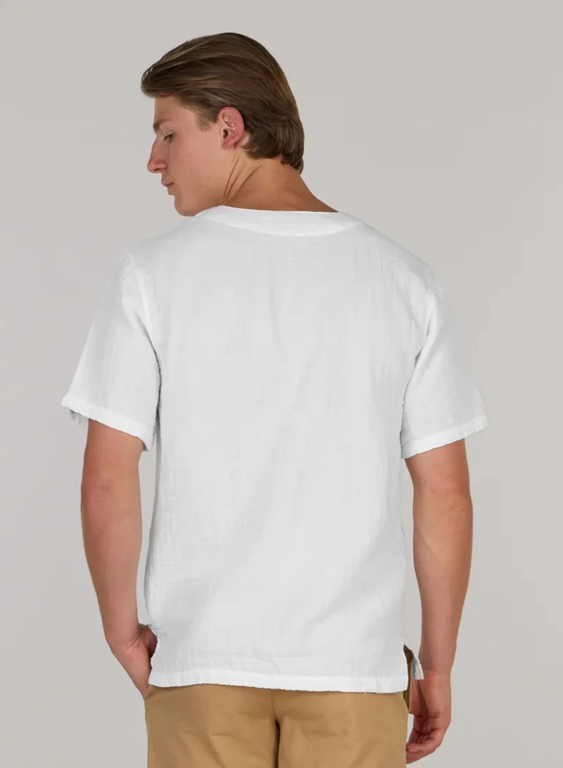Just Nature White Split Neck Cotton Resort T-Shirt for Men | Best Price UAE