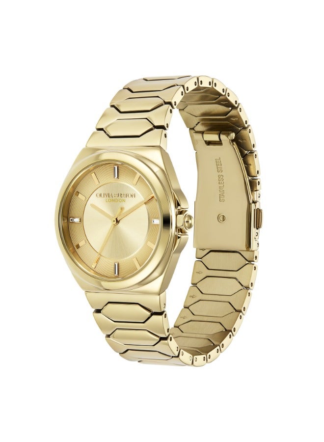 OLIVIA BURTON ساعة نسائية بعلبة رقيقة من الفولاذ الذهبي المطلي بالأيونات - Image 2