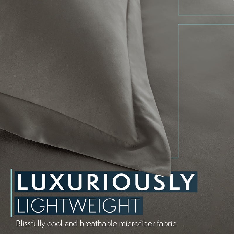 HC COLLECTION Duvet Cover - Grey King Size Duvet Cover - 3 Piece Soft Breathable Microfiber Duvet Cover Set with Zipper Closure & 2 Pillow Shams - Image 3