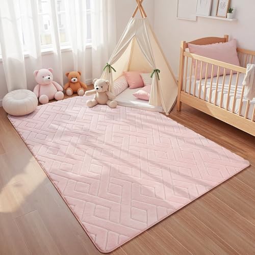 Macgace Ultra Soft Pink Area Rug for Girls Bedroom, 3x5 Modern Geometric Shag Rugs with Nonslip Backing for Living Room, Washable Fuzzy Carpet for Cozy Kids Room Nursery - Image 3