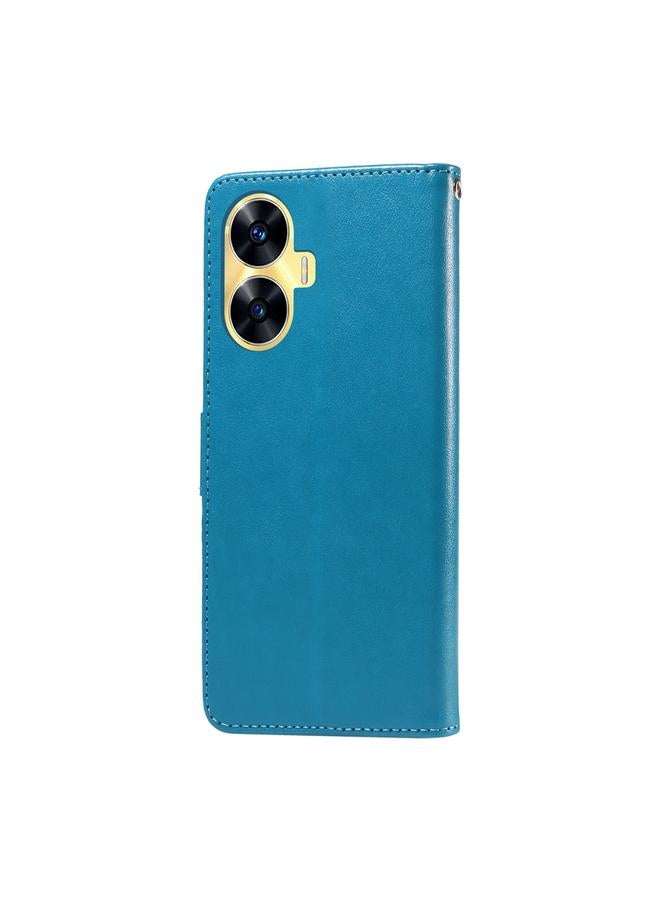 اس-توب جراب هاتف Realme C55 من الجلد المنقوش بزهور الفراشة - Image 3