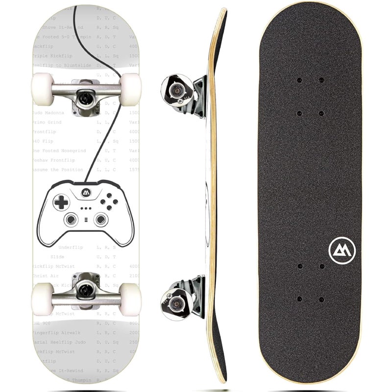 Magneto Complete Maple Wood Skateboard 275 in x 775 in Video Game Cruiser Longboard Skateboard for Kids Teens with Double Kick Concave Deck ABEC 5 Bearings