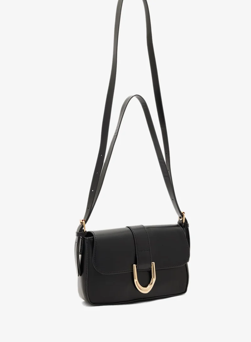 Ella Black classic flap crossbody with gold buckle for Women | Best Price UAE