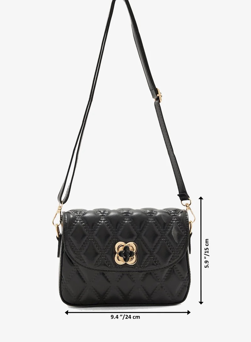 Ella Black classic flap crossbody with gold buckle for Women | Best Price UAE