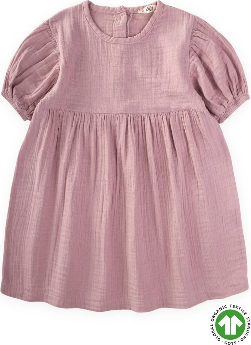 Cigit Organic Balloon Sleeve Muslin Dress 2-10 Years Lilac