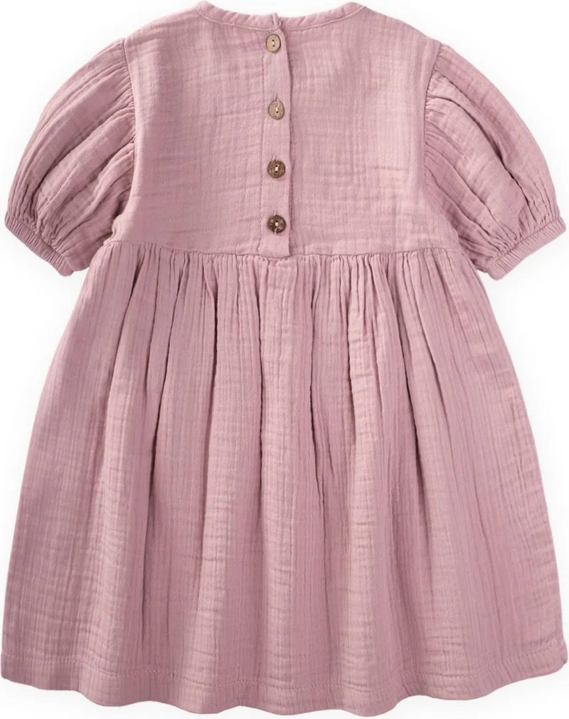 Cigit Organic Balloon Sleeve Muslin Dress 2-10 Years Lilac