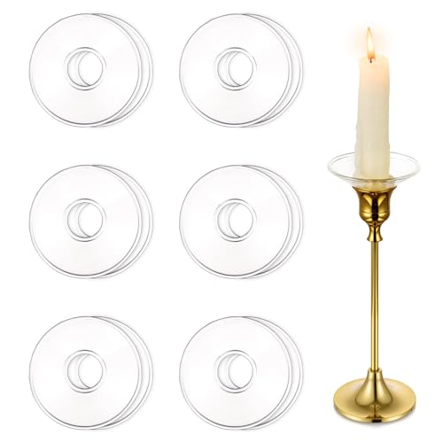 Hewory Hewory Glass Bobeches for Candlestick Holders 12 Pcs Candle Drip Protectors Candle Rings for Tapers Candle Drip Catcher for Candle Stick Candle Holder for Wedding Party Church Home Round Clear 