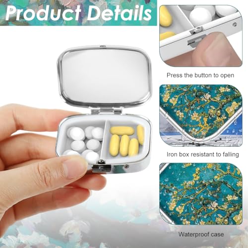 HANNEA® Pill Box 2 Compartment Medicine Pill Case, Portable Small Pills Container Decorative Metal Medicine Vitamin Organizer for Vitamin, Fish Oil and Supplements Holder, Green - Image 3