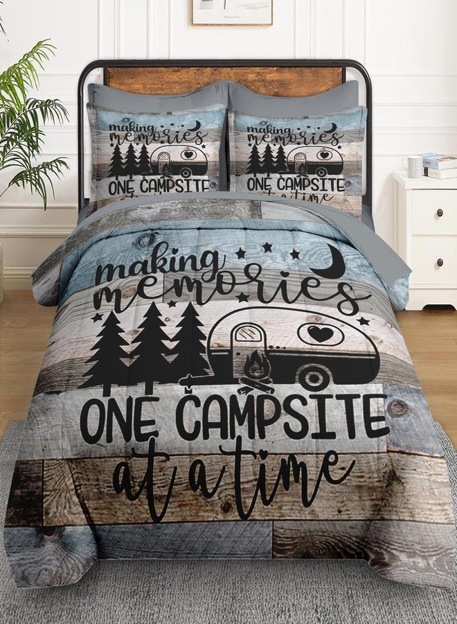 WeCozy 7 Pcs Queen Size Comforter Set with 2 Pillowcases & 2 Shams, Retro Wood Camp Camper Bedding Set for Kids and Adults, Inspirational Motivational Bed in a Bag with Flat Sheet and Fitted Sheet - Image 2