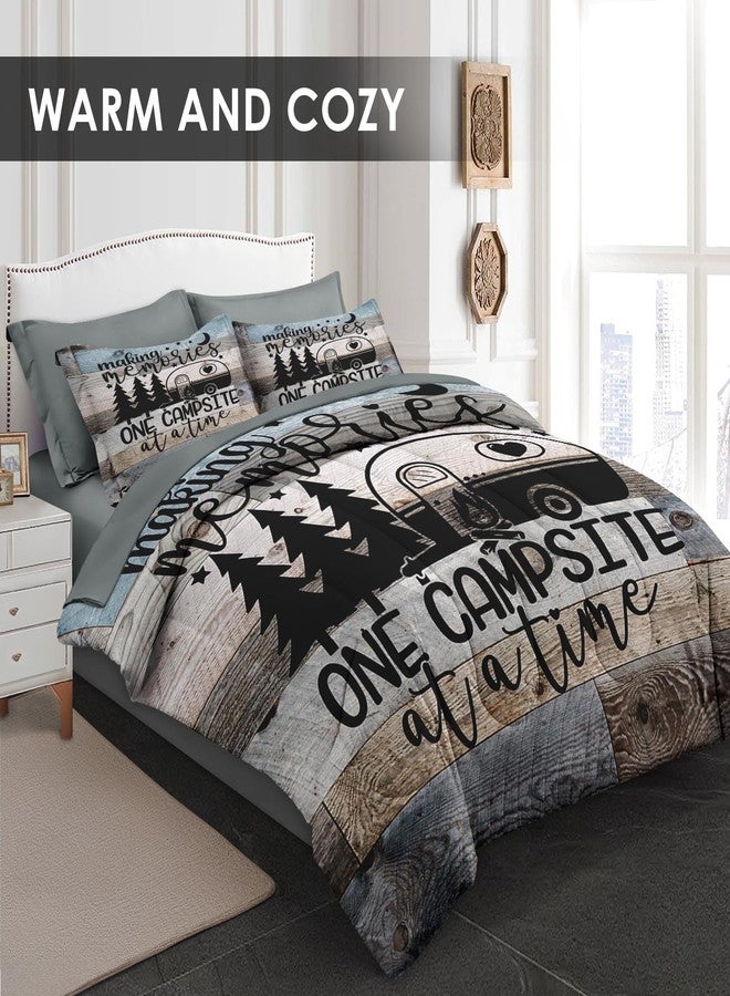 WeCozy 7 Pcs Queen Size Comforter Set with 2 Pillowcases & 2 Shams, Retro Wood Camp Camper Bedding Set for Kids and Adults, Inspirational Motivational Bed in a Bag with Flat Sheet and Fitted Sheet - Image 3