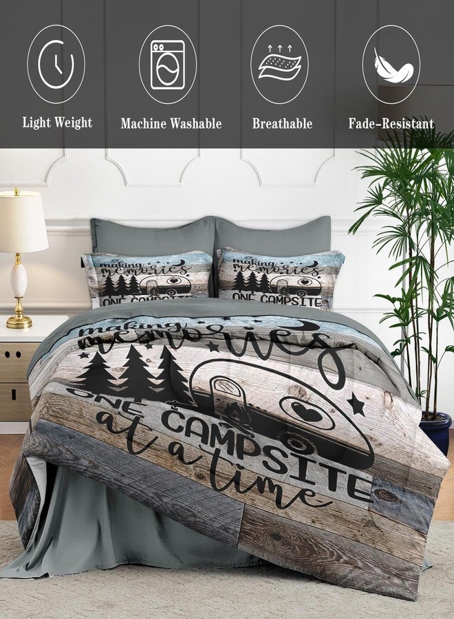 WeCozy 7 Pcs Queen Size Comforter Set with 2 Pillowcases & 2 Shams, Retro Wood Camp Camper Bedding Set for Kids and Adults, Inspirational Motivational Bed in a Bag with Flat Sheet and Fitted Sheet - Image 4