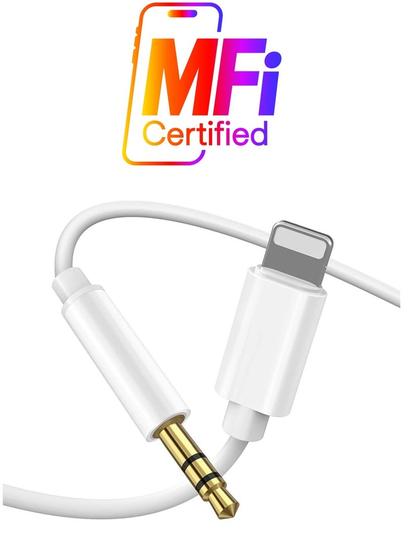 Raxoom [Apple MFi Certified] Aux Cord for iPhone, Lightning to 3.5mm Aux Stereo Audio Cable Adapter Compatible with iPhone 13/12/11/XS/XR/X/8/7/All iOS for Car Home Stereo, Speaker, Headphone-3.3ft (White)  - Image 1