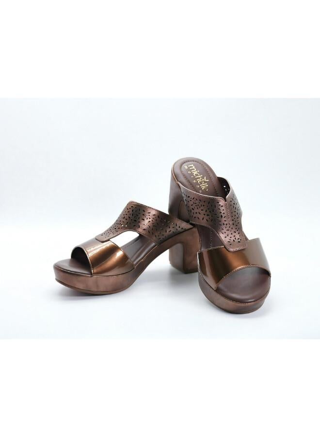 Michelle Morgan 092-3143 Michelle Morgan Stylish Heeled Slide Sandals 514RJ75E Bronze - Image 1