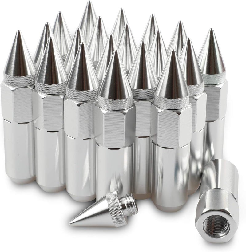 EZPROIT M12X1.5 Spiked Aluminum Extended Tuner Lug Nuts 20PCS 60MM (Silver) - Image 1