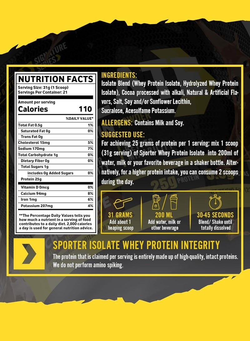 SPORTER Whey Protein Isolate - 25g Protein, 6g BCAAs, 110 Calories – Chocolate Flavor, 1.45 LB | Lean Muscle Building & Recovery - Image 4