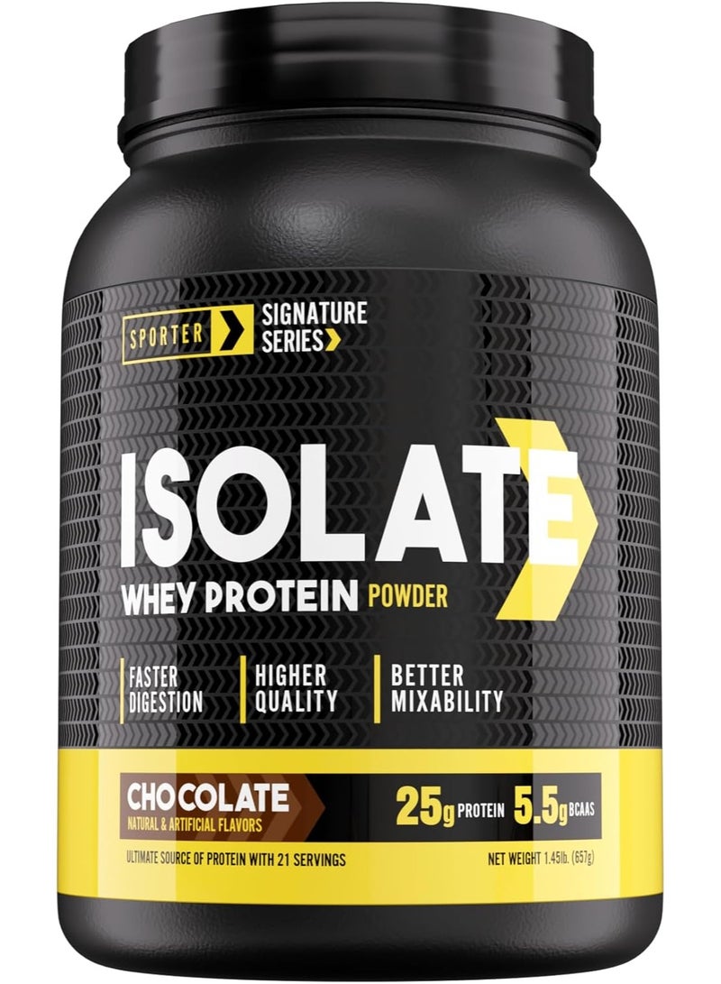 SPORTER Whey Protein Isolate - 25g Protein, 6g BCAAs, 110 Calories – Chocolate Flavor, 1.45 LB | Lean Muscle Building & Recovery - Image 1
