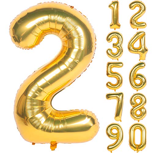 CHANGZHONG 40 Inch Large Gold Number Balloons 2 Aluminum Foil Mylar Big Number Balloons 0-9 Suitable for Gold Birthday Parties, Weddings and Anniversary Photography - Image 1