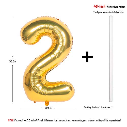 CHANGZHONG 40 Inch Large Gold Number Balloons 2 Aluminum Foil Mylar Big Number Balloons 0-9 Suitable for Gold Birthday Parties, Weddings and Anniversary Photography - Image 4