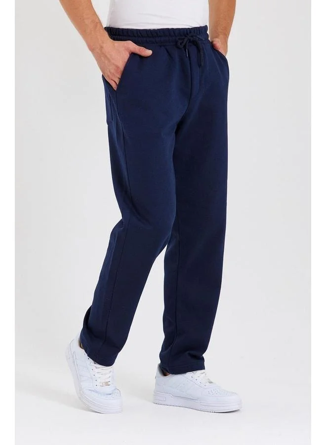 Mmetalic  Navy Blue Men’s Cotton-Lined Straight-Leg Sweatpants with Back Pocket and Label Detail. for Men | Best Price UAE