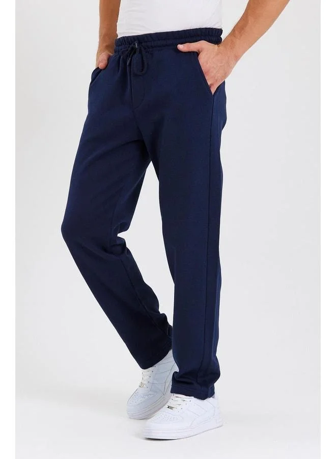 Mmetalic  Navy Blue Men’s Cotton-Lined Straight-Leg Sweatpants with Back Pocket and Label Detail. for Men | Best Price UAE