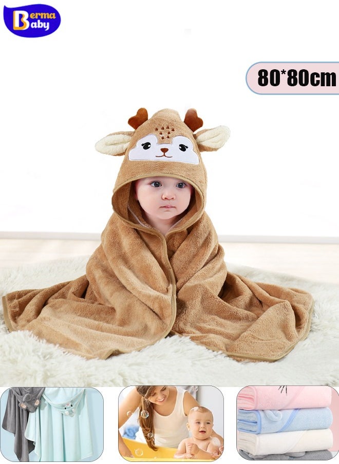 Berma Baby Hooded baby towel, toddler bathrobe, soft baby towel, newborn blanket, coral fleece shawl bath towel, swimming towel, soft and super absorbent towel for baby boys and girls, 80*80 cm  - Image 1