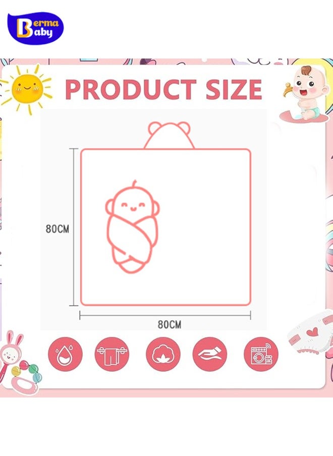 Berma Baby Hooded baby towel, toddler bathrobe, soft baby towel, newborn blanket, coral fleece shawl bath towel, swimming towel, soft and super absorbent towel for baby boys and girls, 80*80 cm  - Image 2