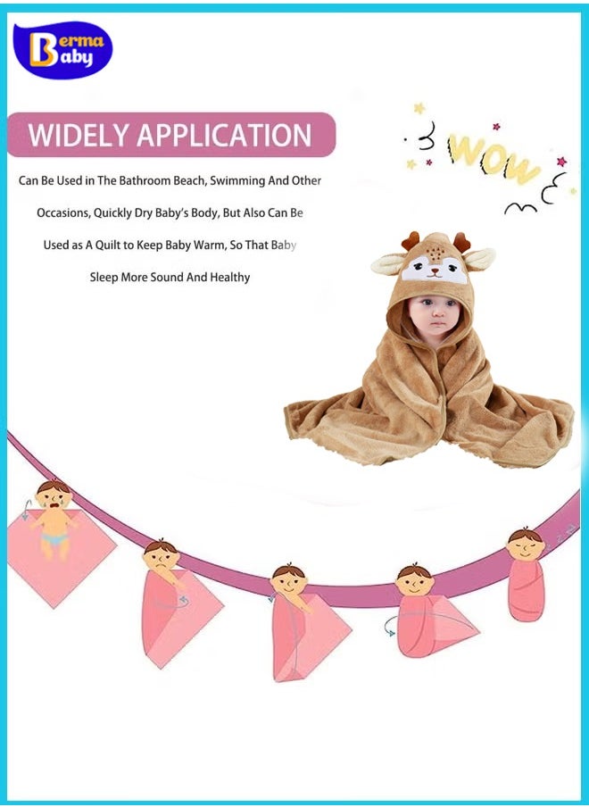 Berma Baby Hooded baby towel, toddler bathrobe, soft baby towel, newborn blanket, coral fleece shawl bath towel, swimming towel, soft and super absorbent towel for baby boys and girls, 80*80 cm  - Image 3