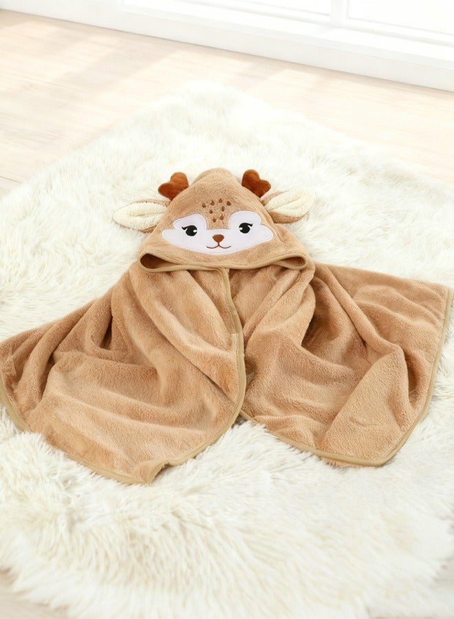 Berma Baby طقم بطانية أطفال ورداء حمام للأطفال الصغار، 80×80 سم، بطانية قماط من الصوف المرجاني الناعم لحديثي الولادة، منشفة بغطاء رأس فائقة الامتصاص للأطفال للاستحمام والسباحة، لون بني للجنسين - Image 2