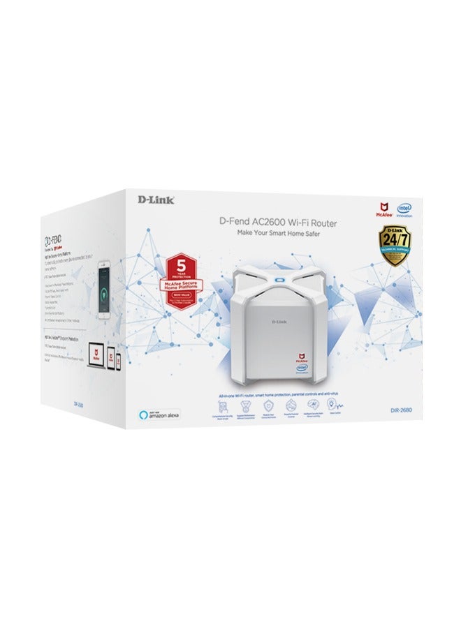 دي لينك DIR-2680 - AC2600 جهاز توجيه Wi-Fi مدعوم من McAfee WHITE - Image 1